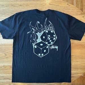 STUSSY Flaming Dice Black T-Shirt XL